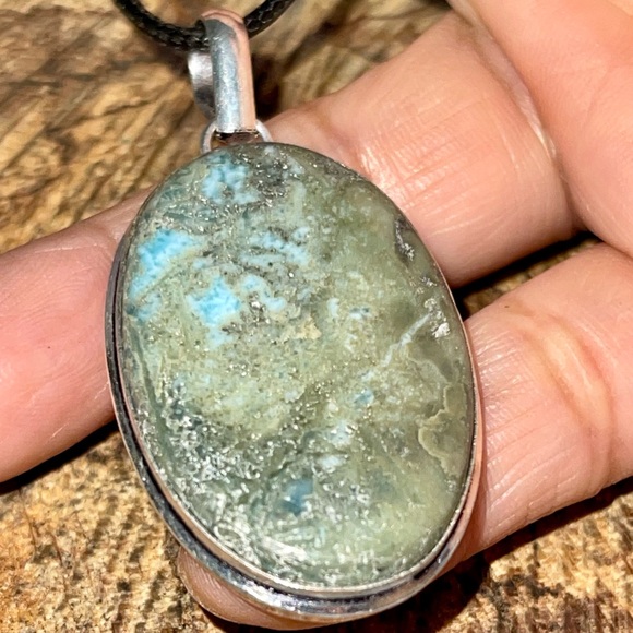 Blue Gray Caribbean Larimar Crystal Pendant 2” - Picture 7 of 15